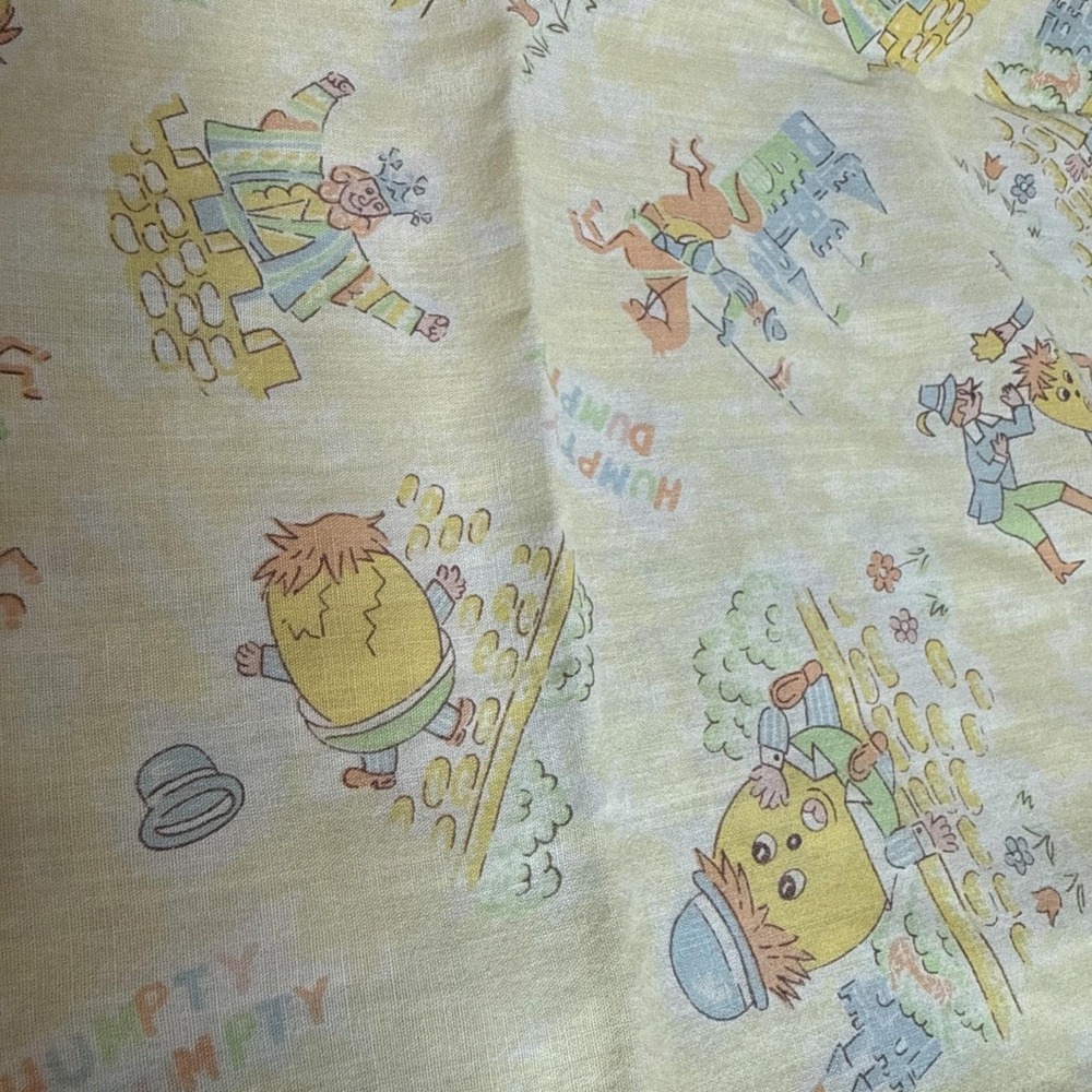 Vintage Children's Sheet Humpty Dumpty Fabric Yellow Crib‎ Sheet Nursery